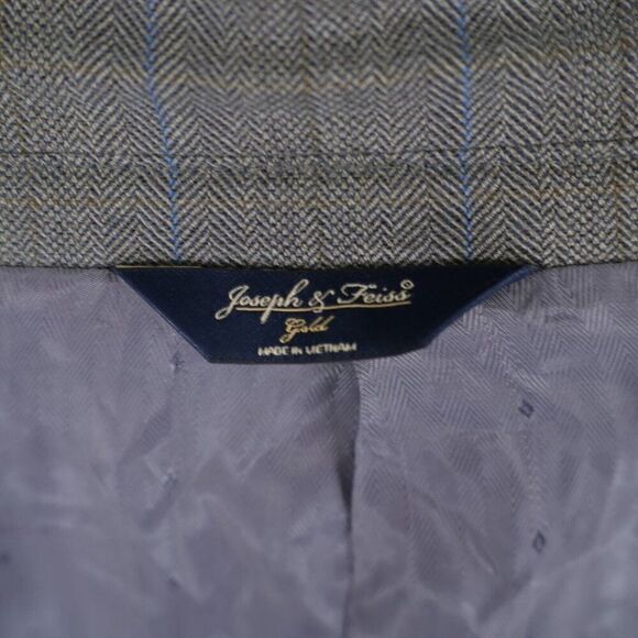 Joseph Feiss Gold Tweed Wool‎ Gray Patchwork Herringbone Tan Blue Windowpane 44R - Picture 11 of 12